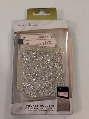 Nanette Lepore Silver Glitter Stick-On Phone Pocket Holder Set NWT